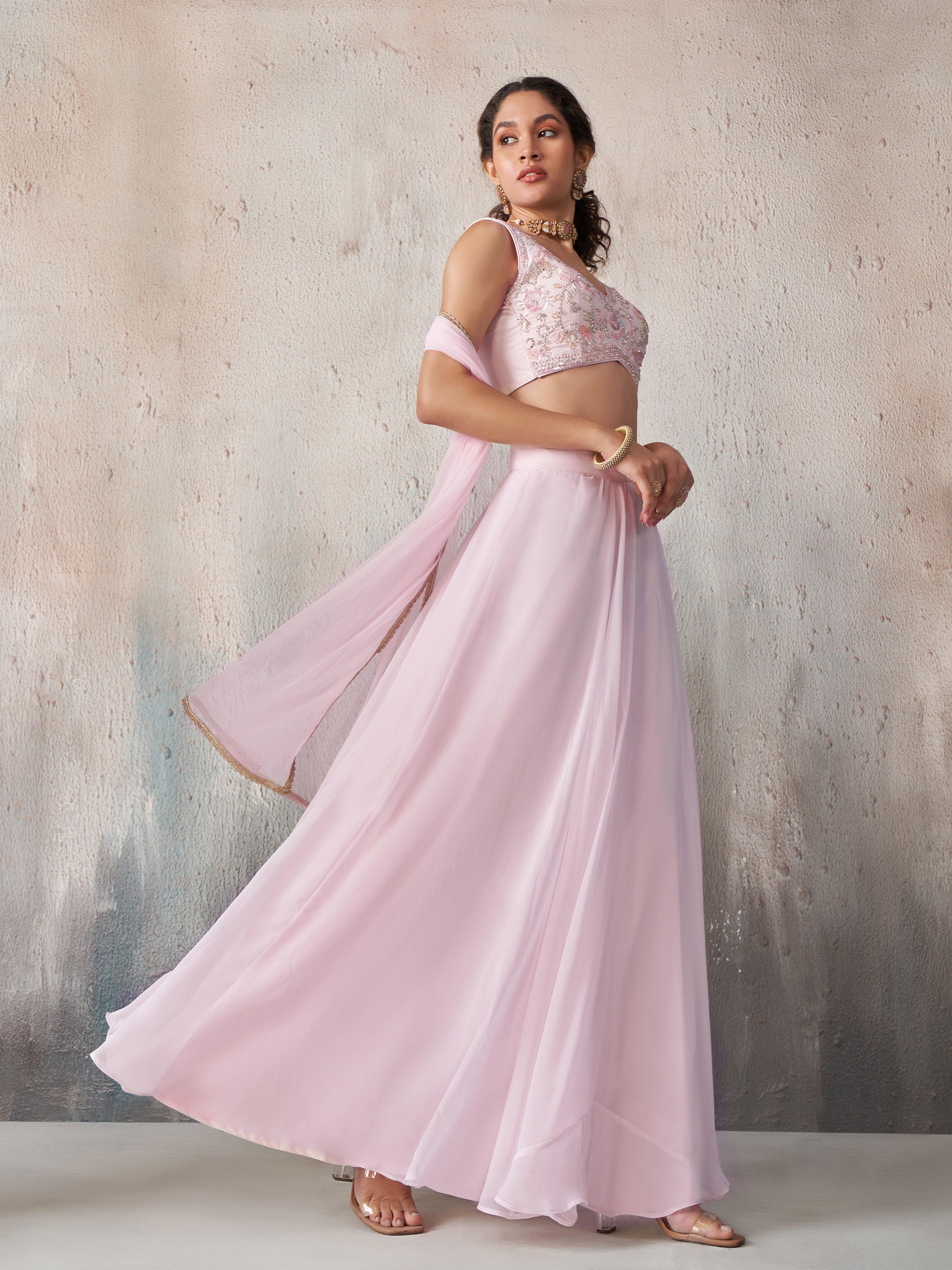 Light Pink Hand Wrok Lehenga