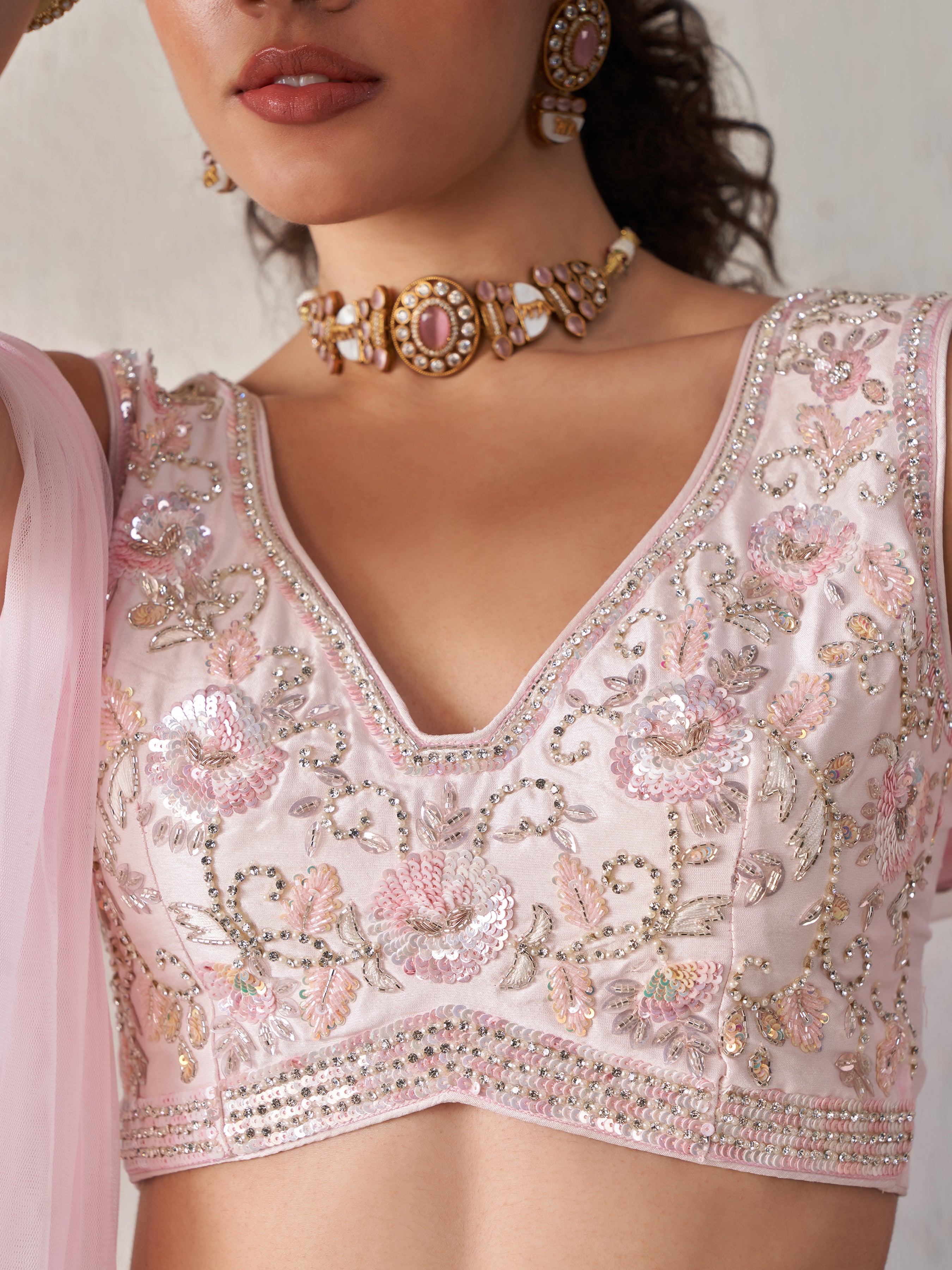 Light Pink Hand Wrok Lehenga
