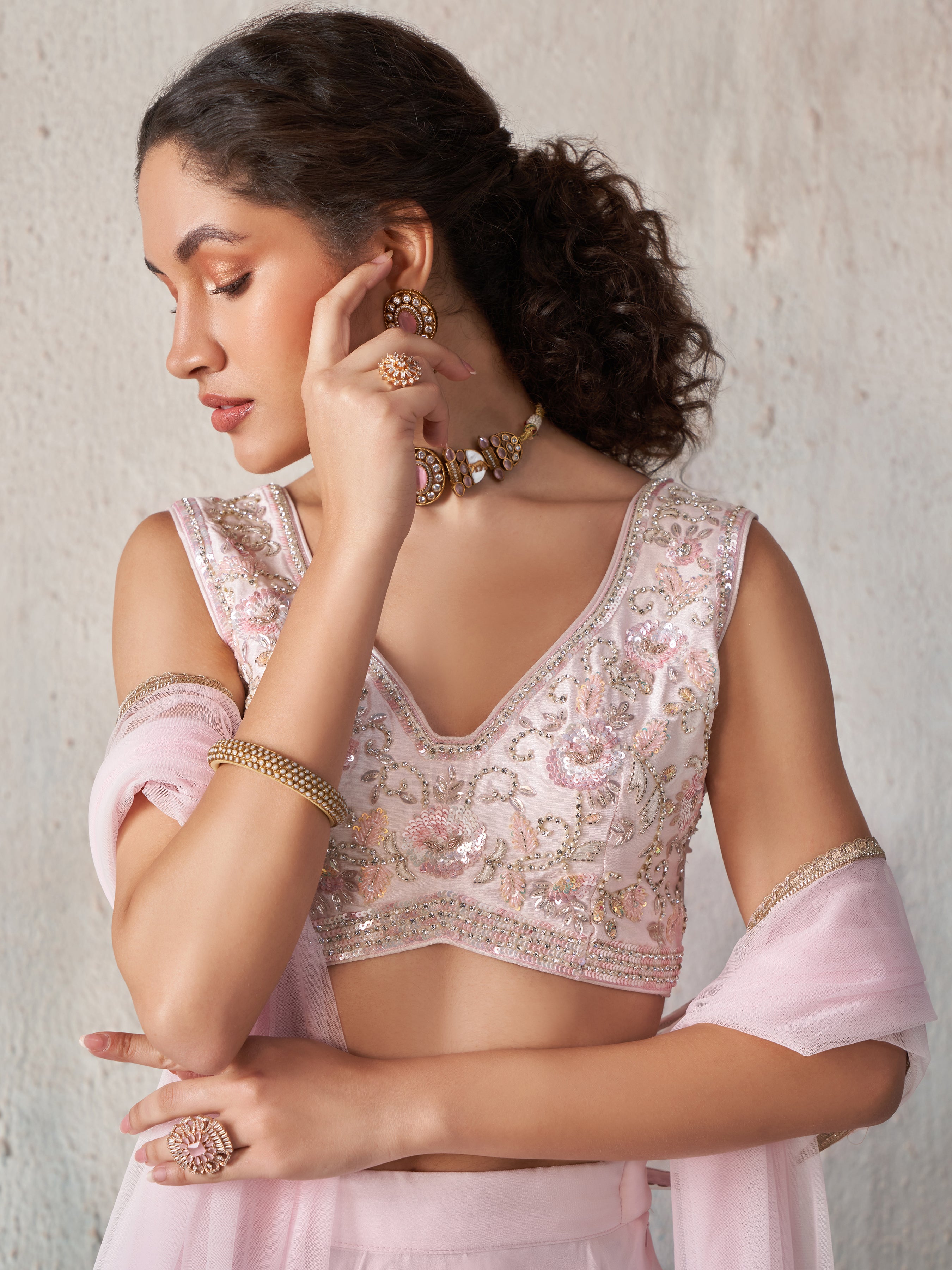Light Pink Hand Wrok Lehenga
