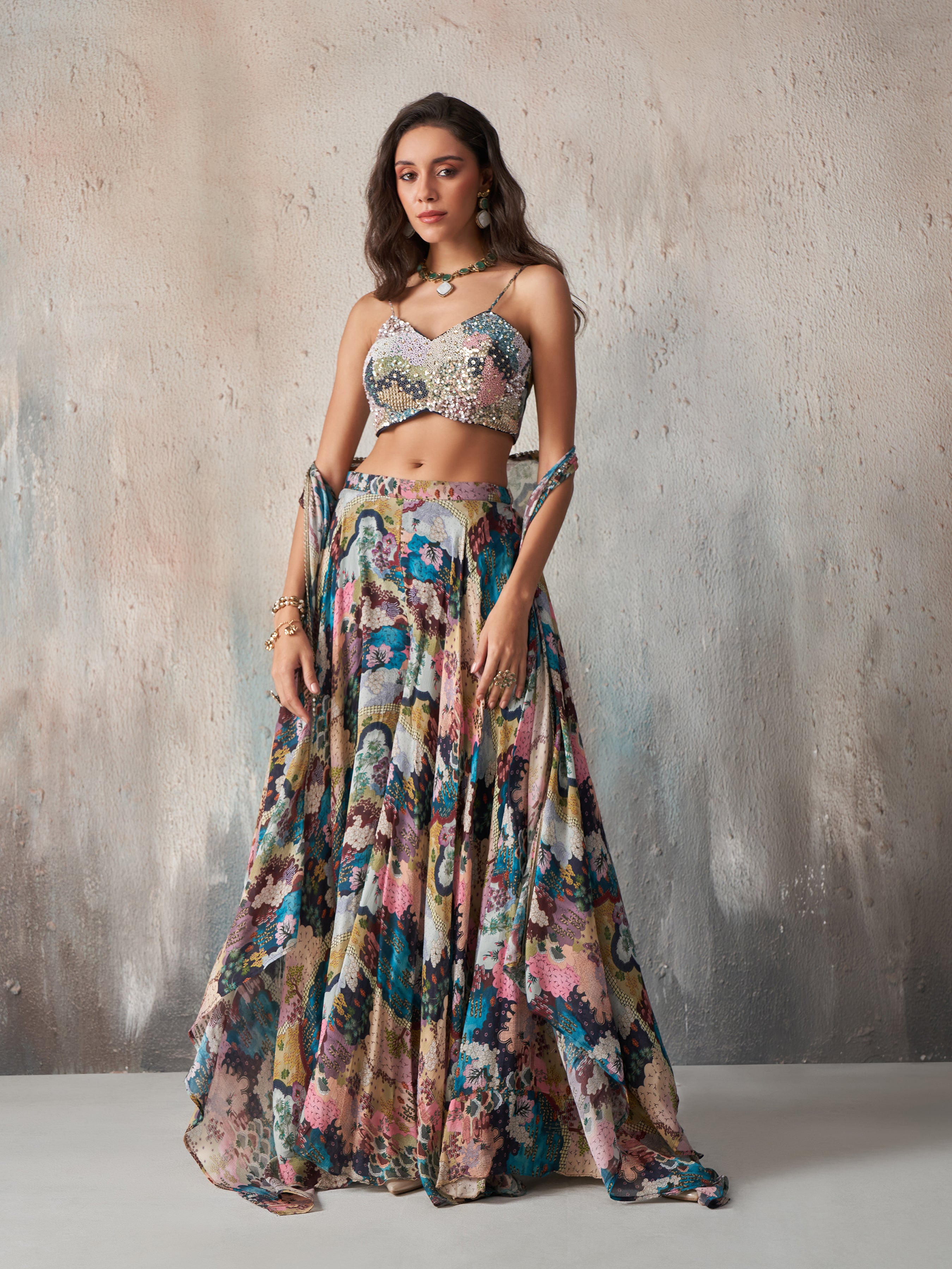 Blue Printed Lehenga