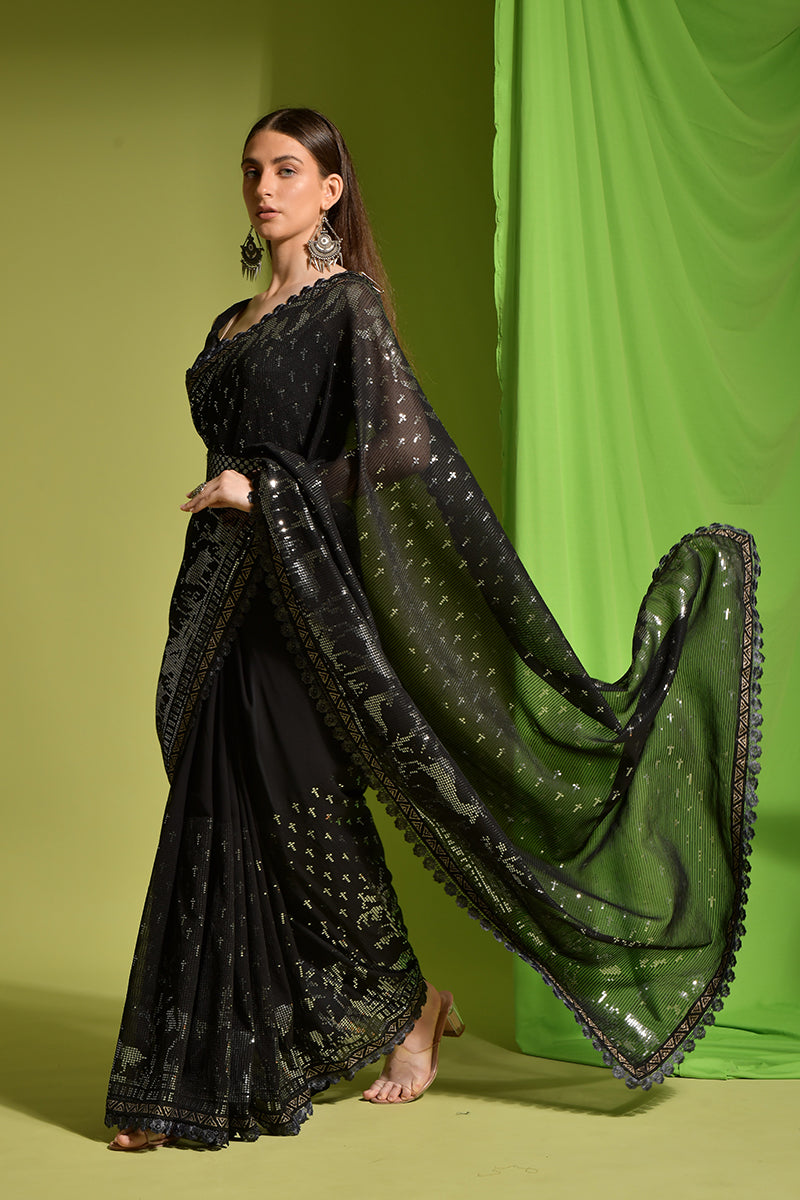 Black Embroidered Georgette Saree