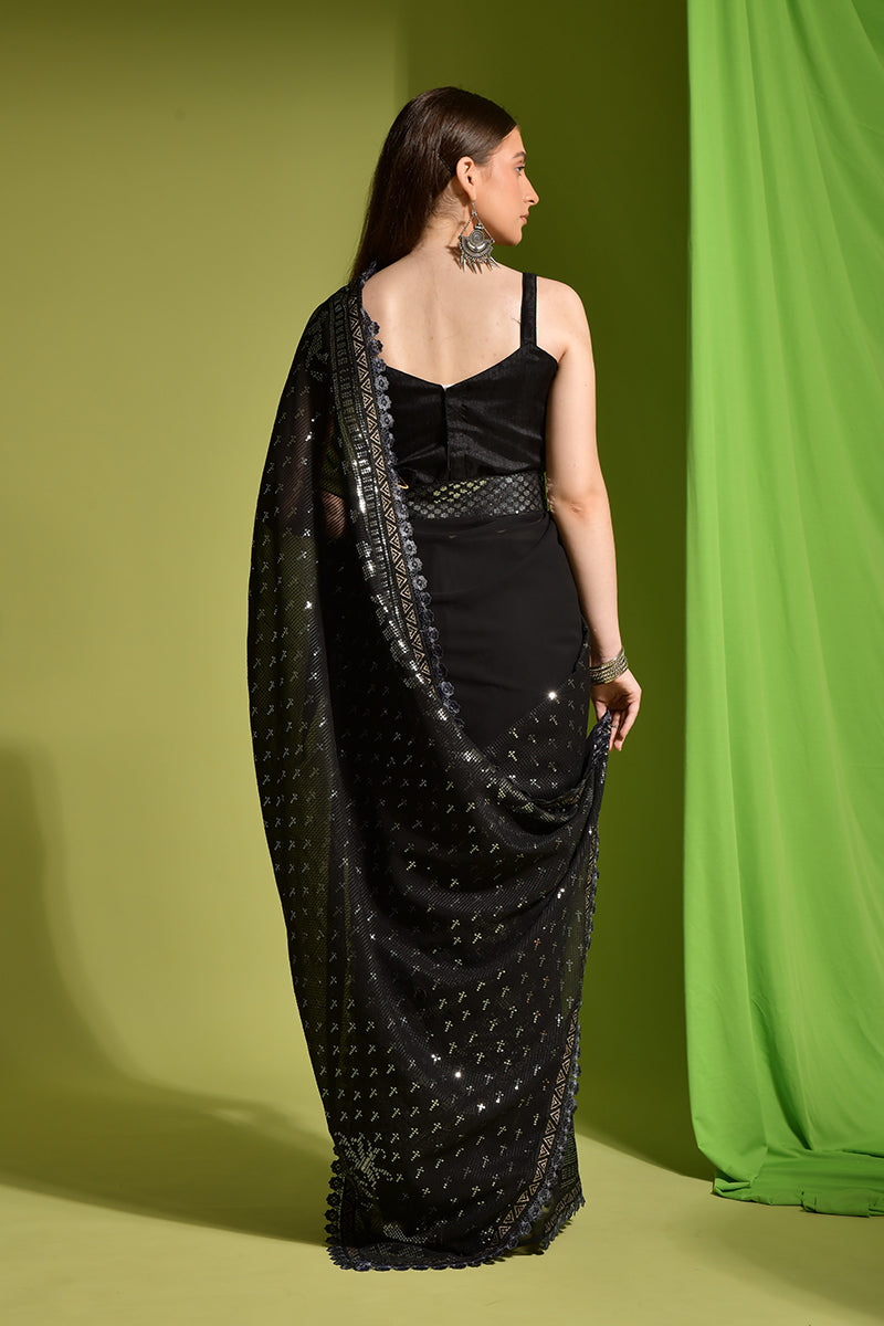 Black Embroidered Georgette Saree