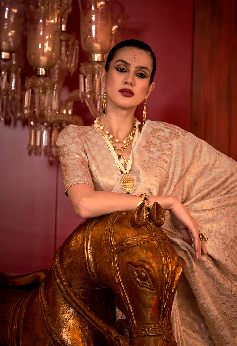 Cream woven saree