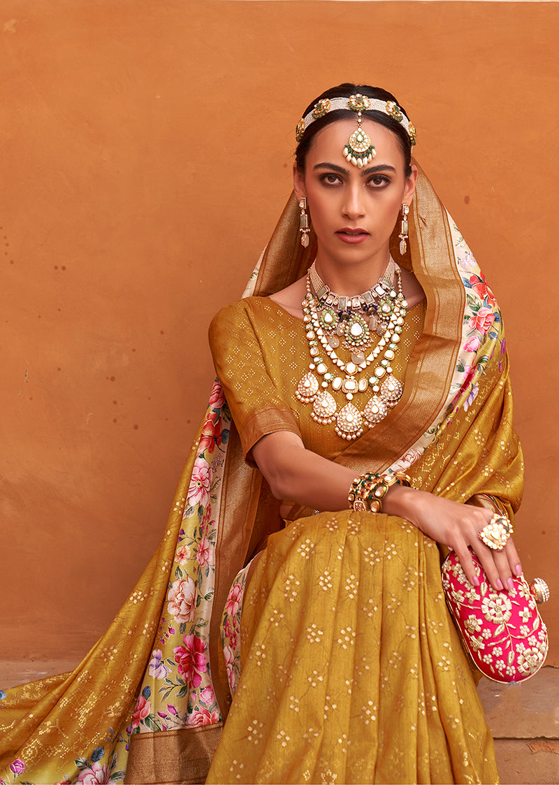 Amber Floral Print Silk Saree