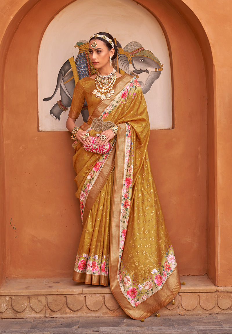 Amber Floral Print Silk Saree