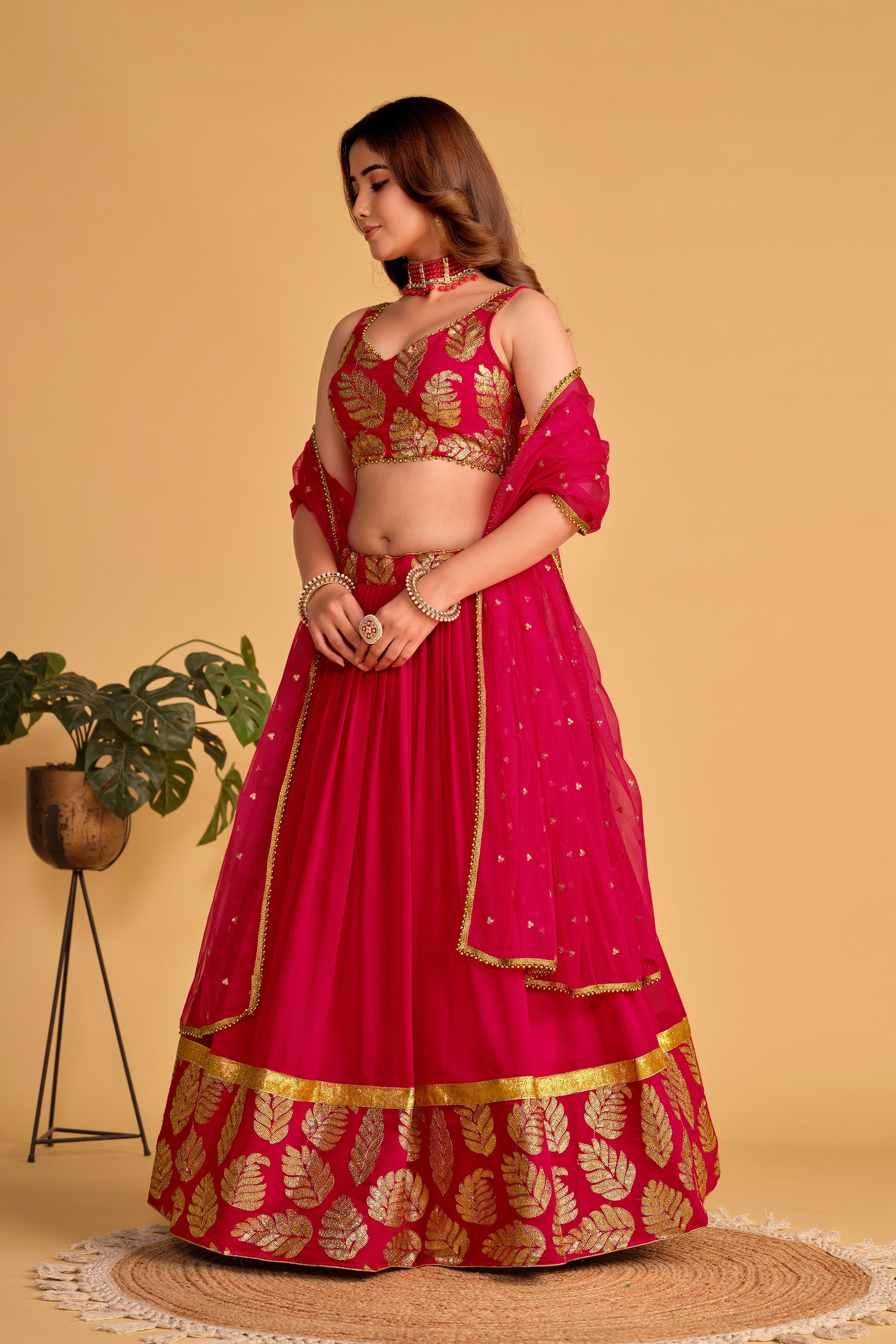 Pink Women's Georgette Embroidery Lehenga Choli