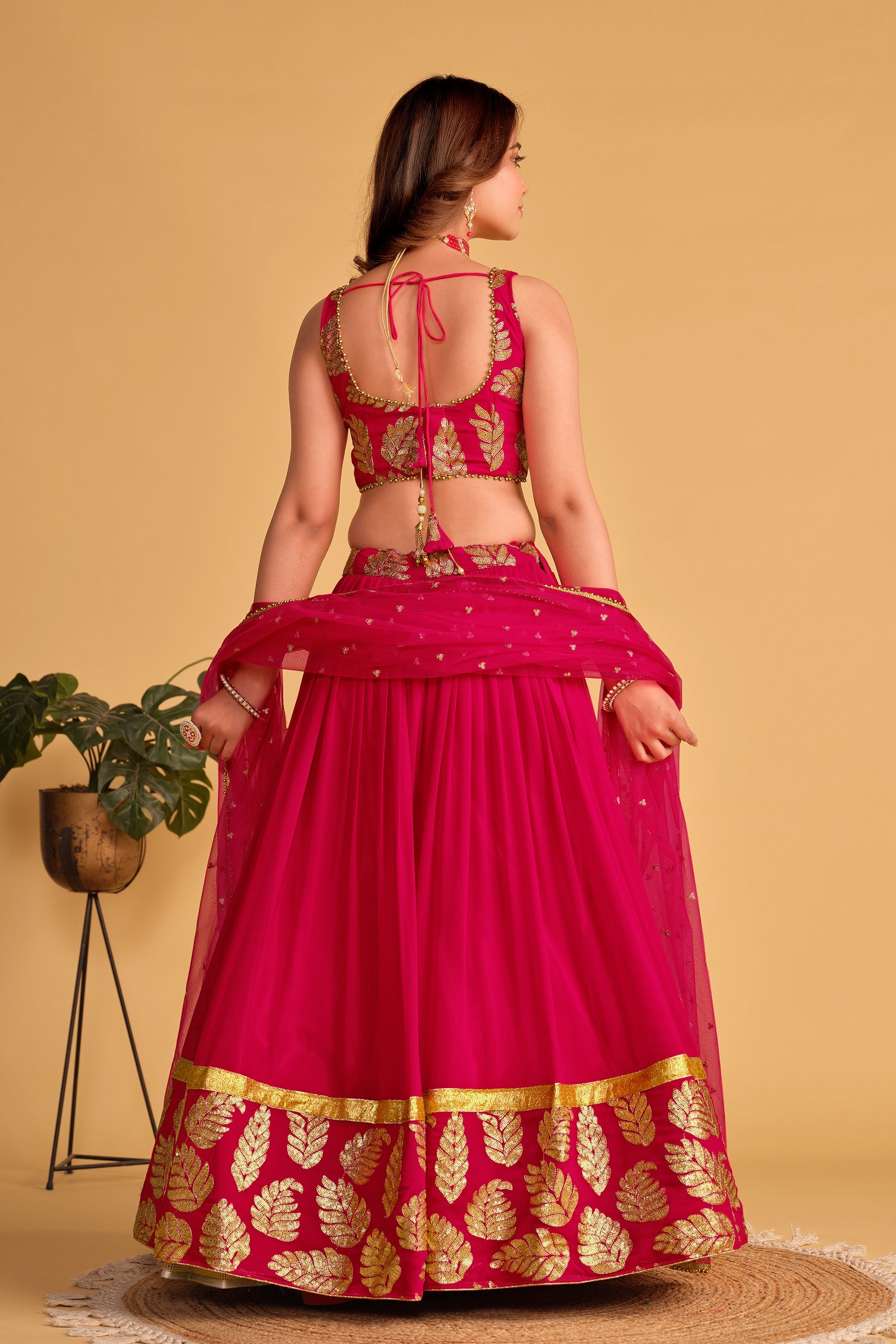 Pink Women's Georgette Embroidery Lehenga Choli