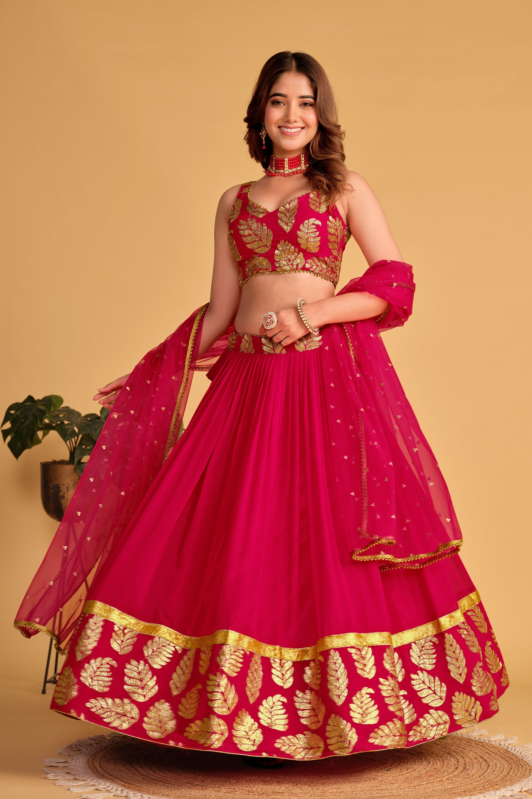 Pink Women's Georgette Embroidery Lehenga Choli