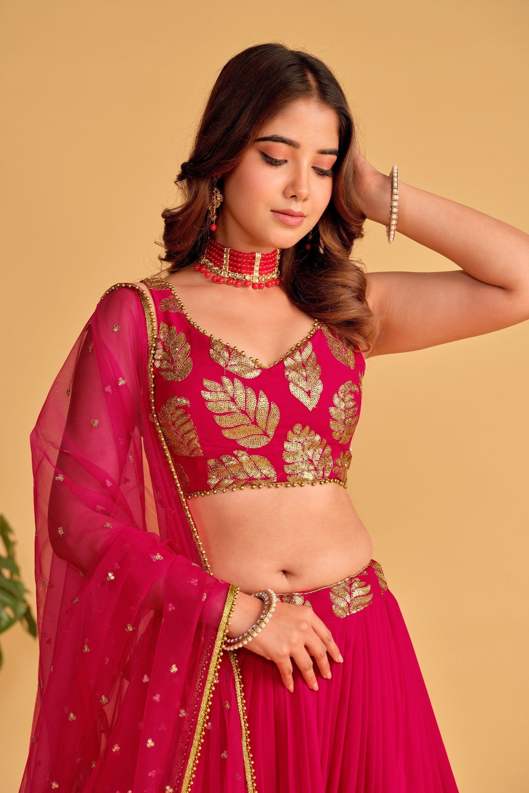 Pink Women's Georgette Embroidery Lehenga Choli