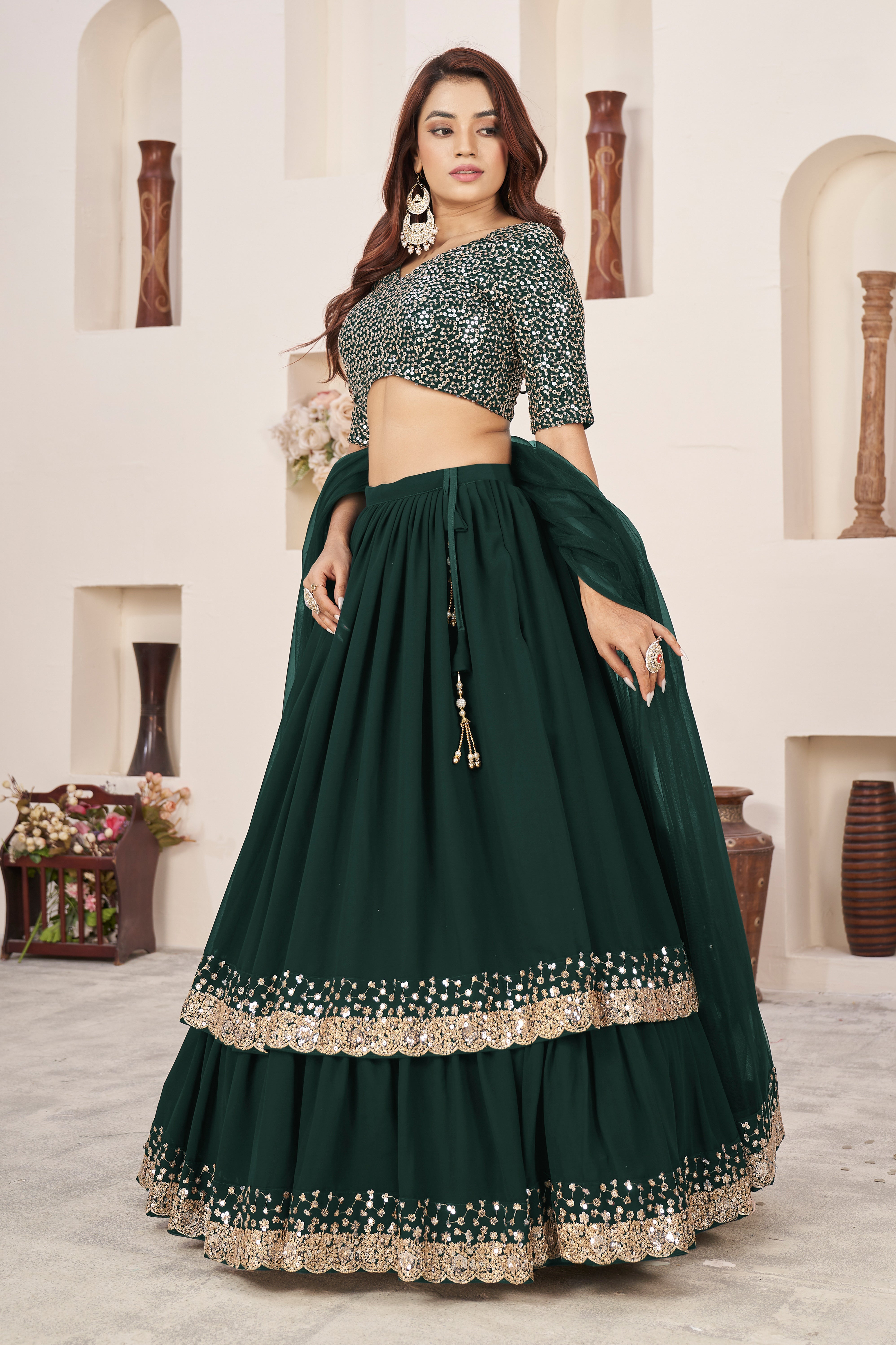 Green Women's Georgette Embroidery Lehenga Choli
