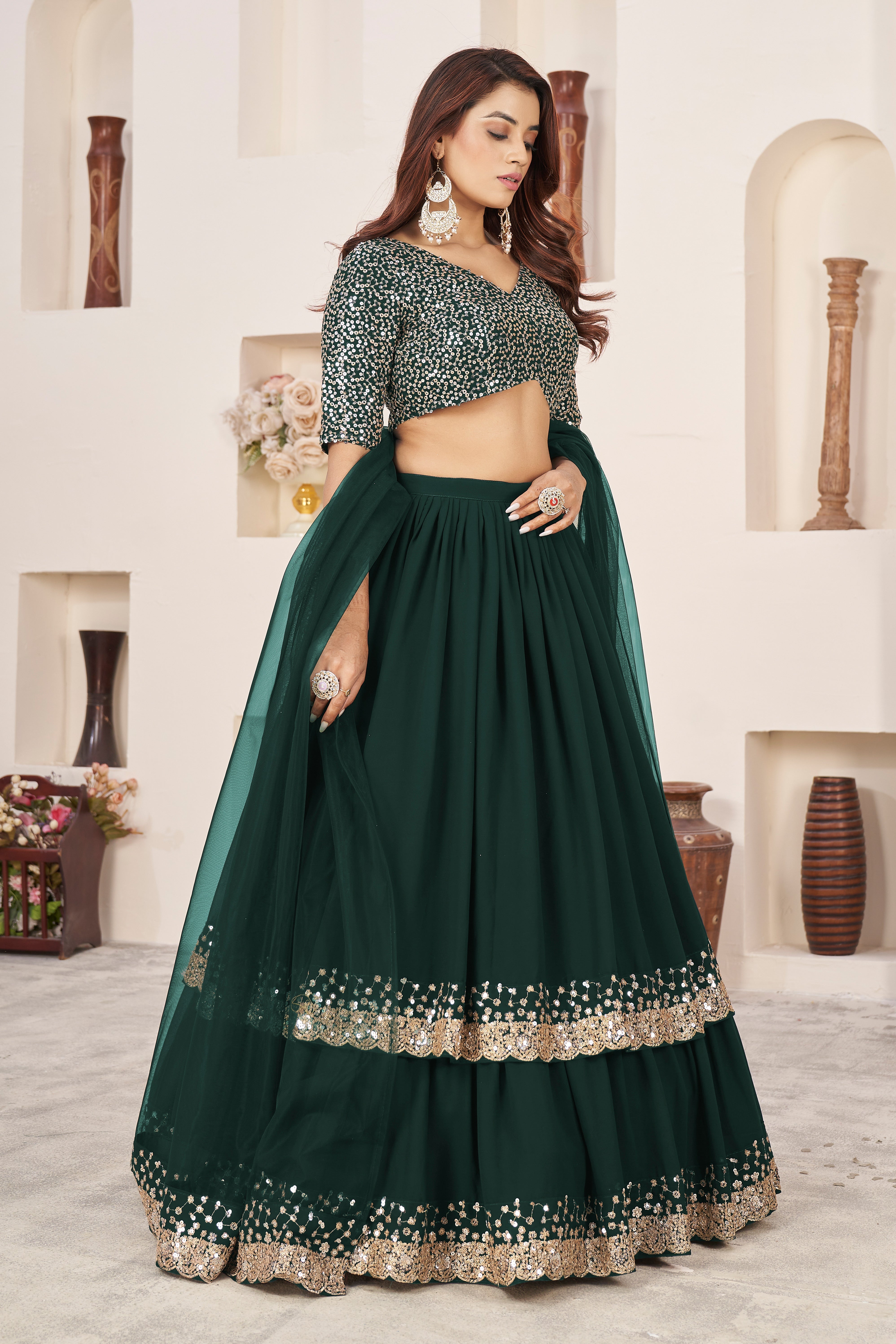 Green Women's Georgette Embroidery Lehenga Choli