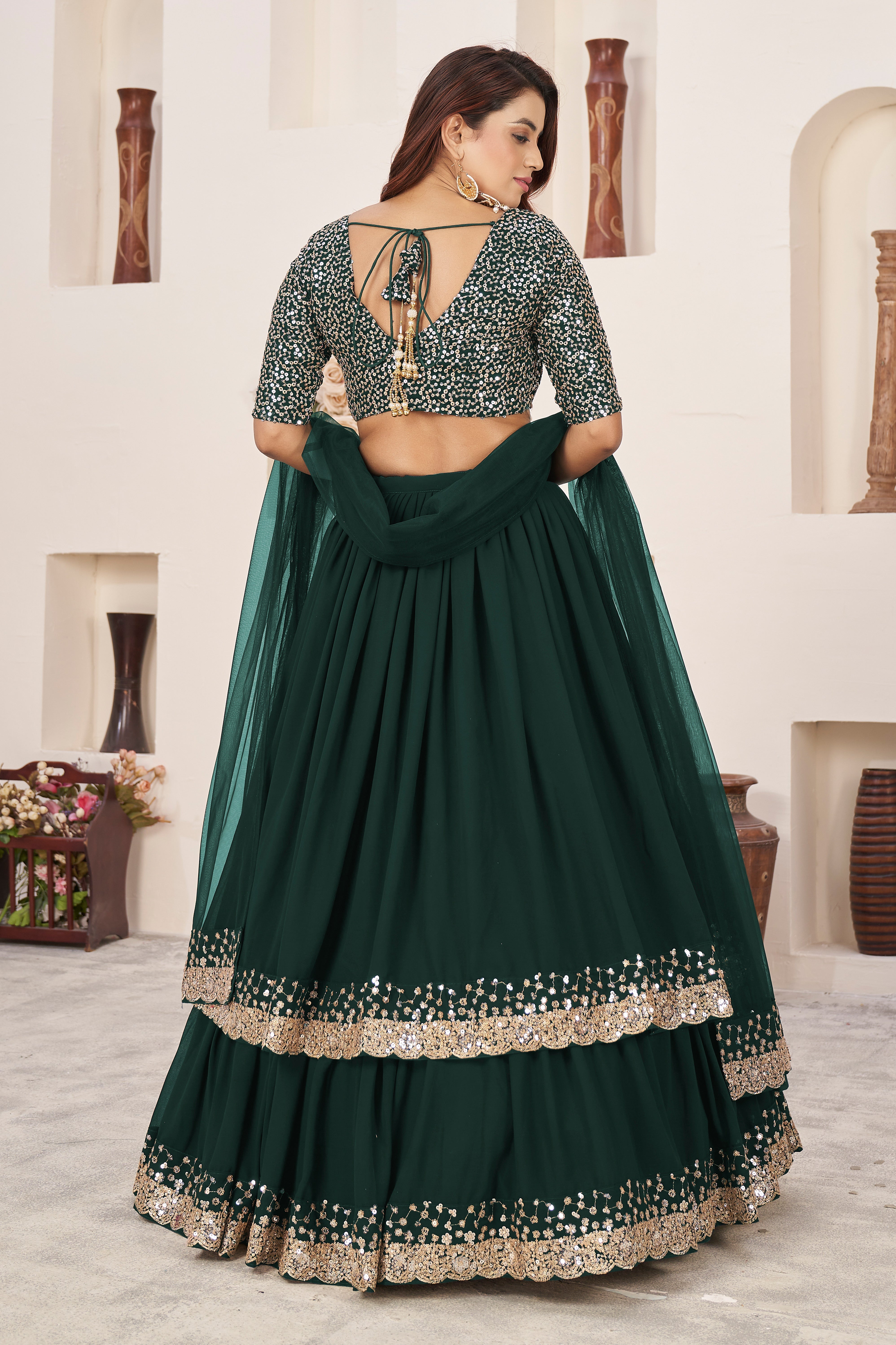 Green Women's Georgette Embroidery Lehenga Choli