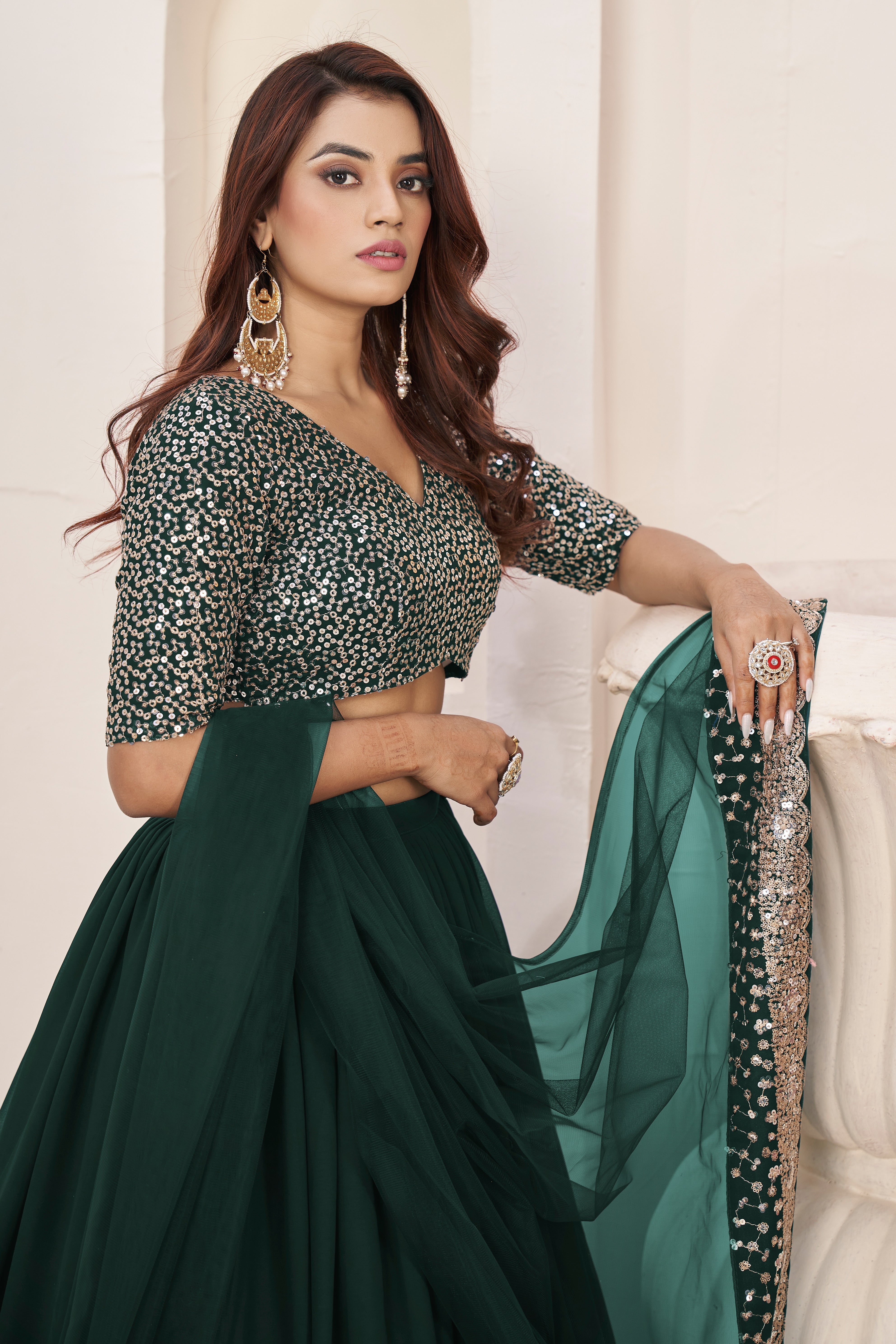 Green Women's Georgette Embroidery Lehenga Choli