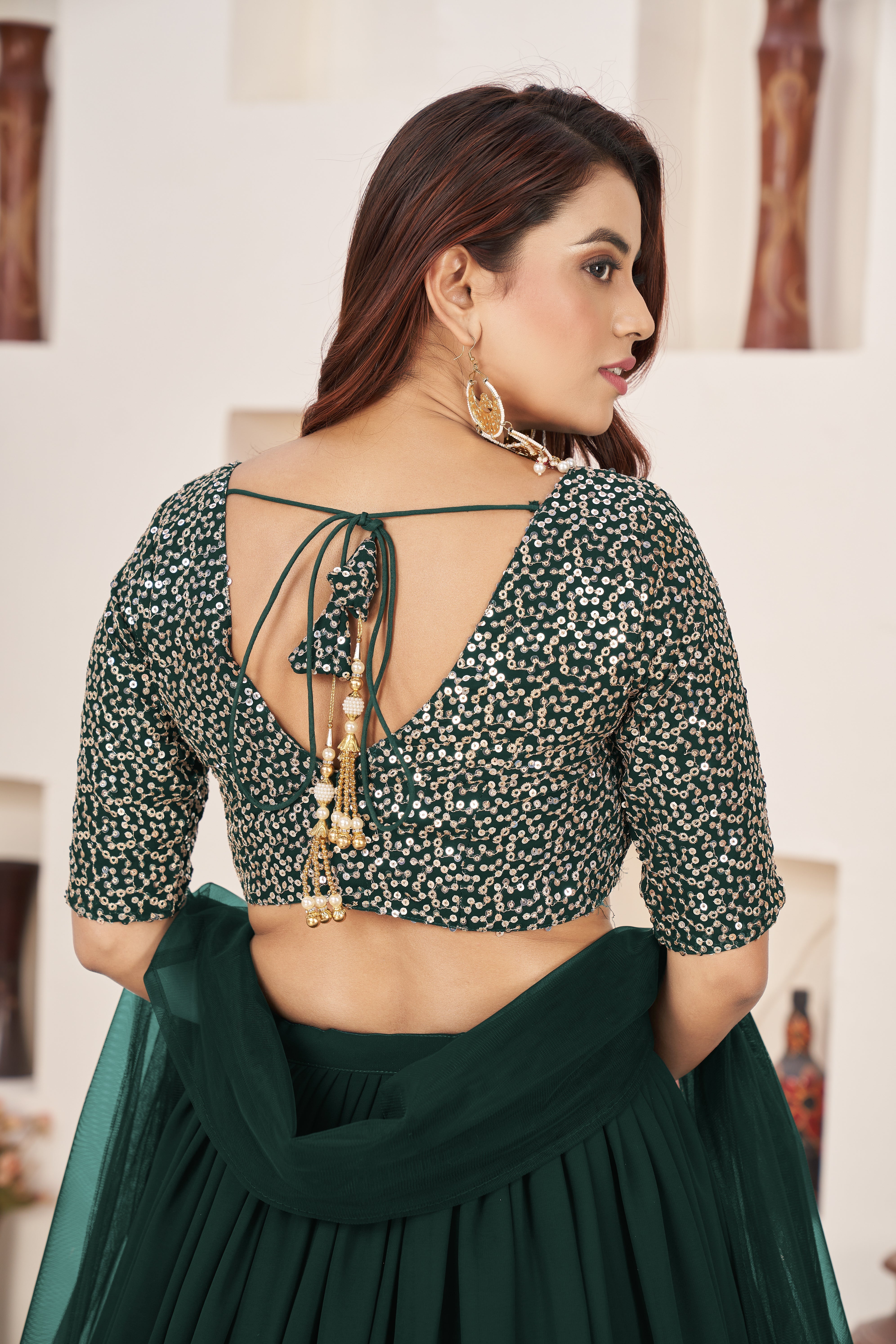 Green Women's Georgette Embroidery Lehenga Choli