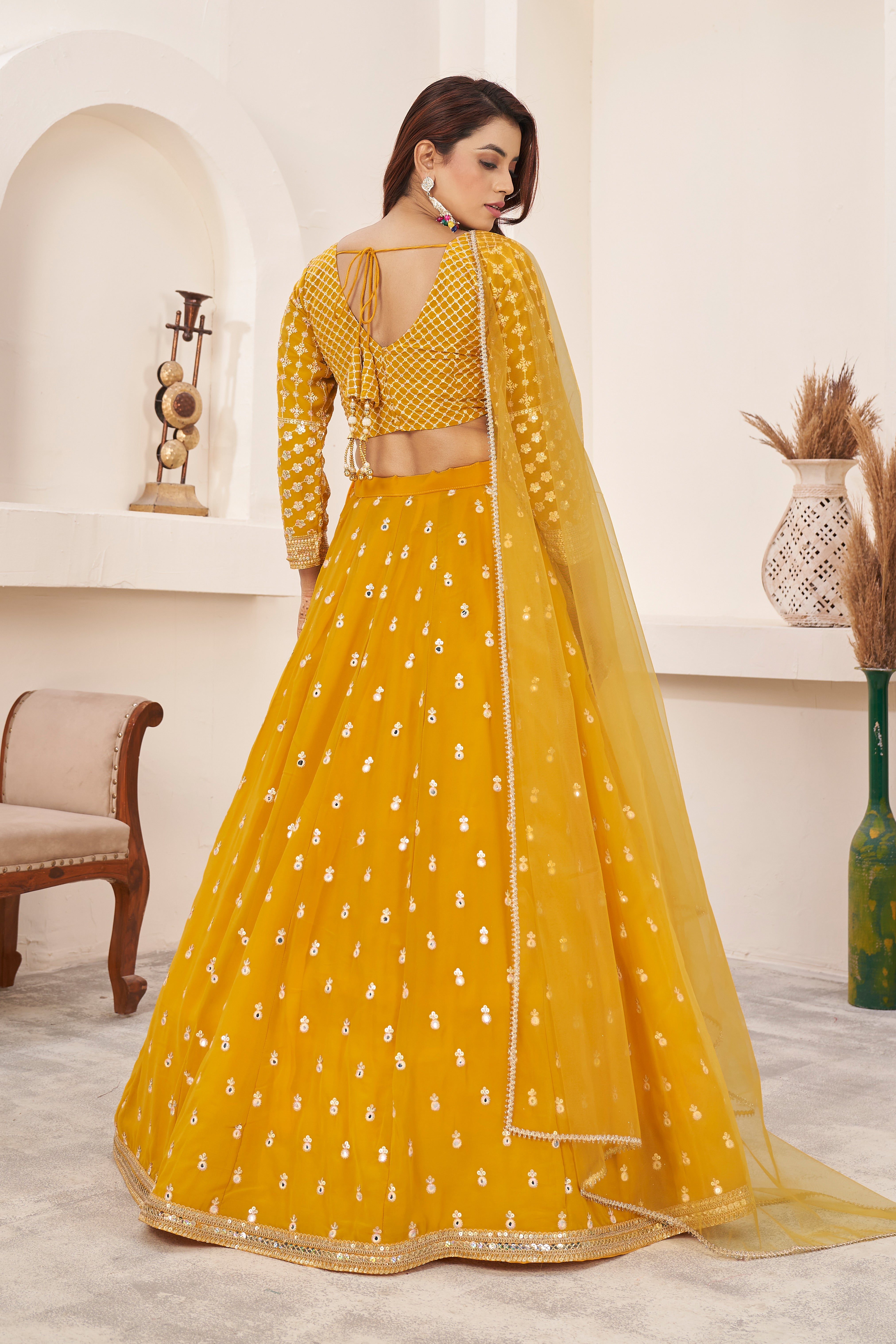 Yellow Women's Georgette Embroidery Lehenga Choli