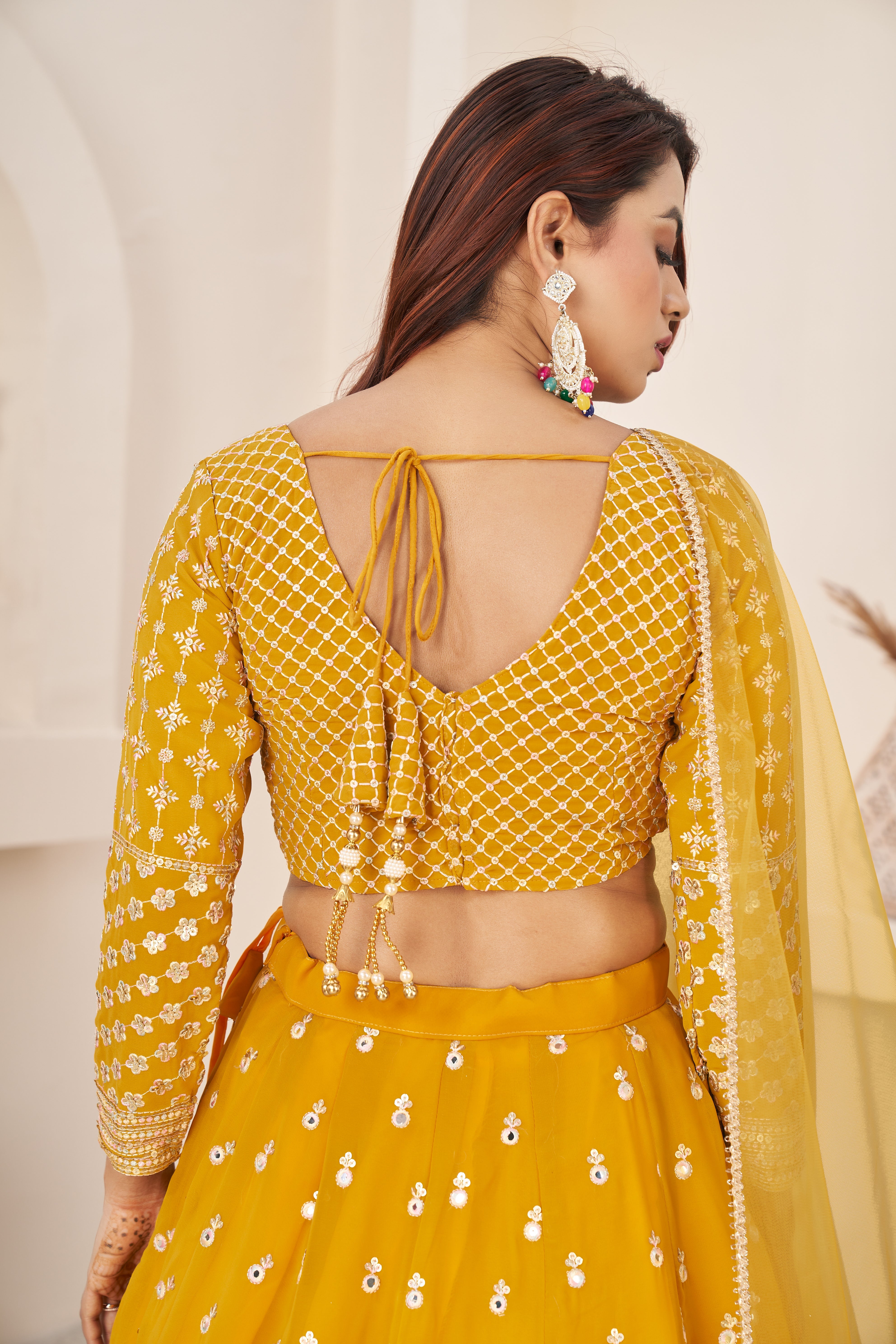 Yellow Women's Georgette Embroidery Lehenga Choli