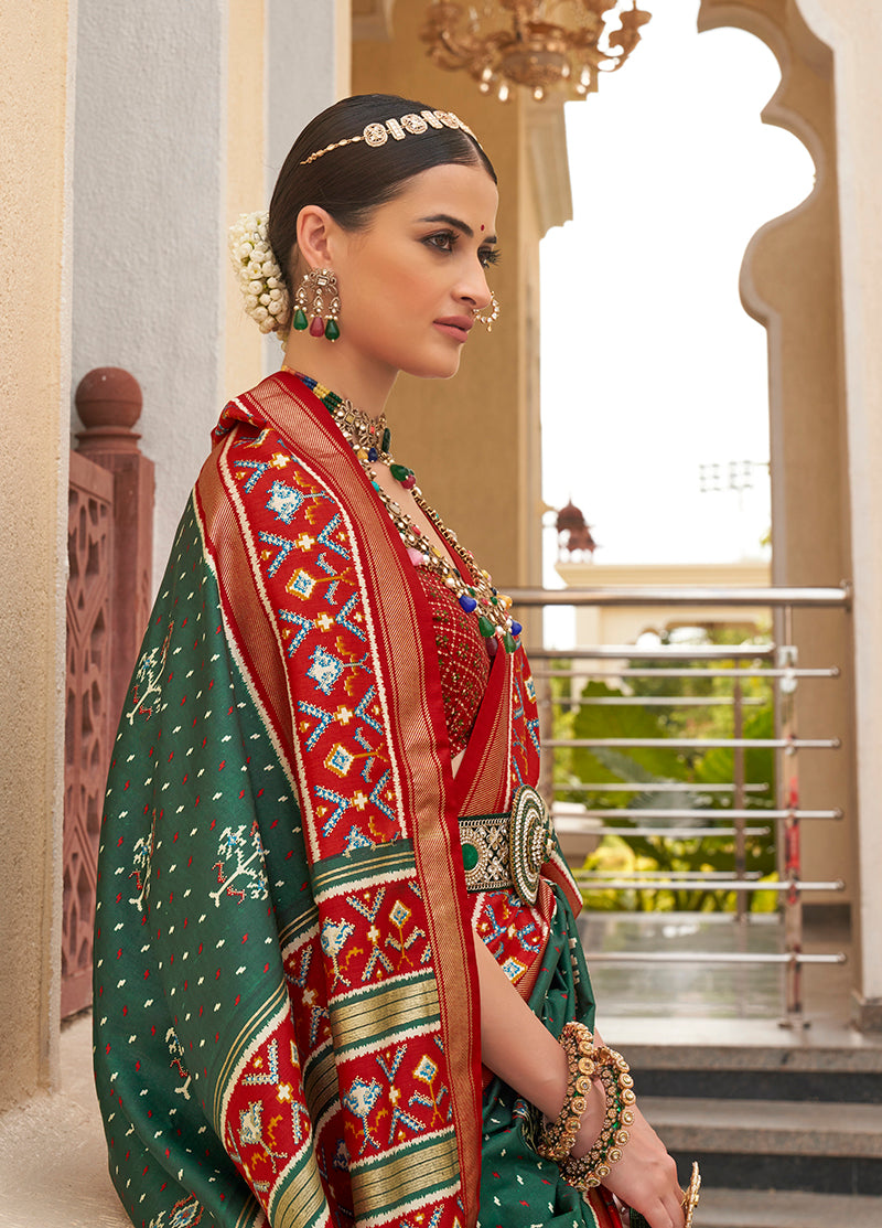 Dark_Green Printed Silk Saree