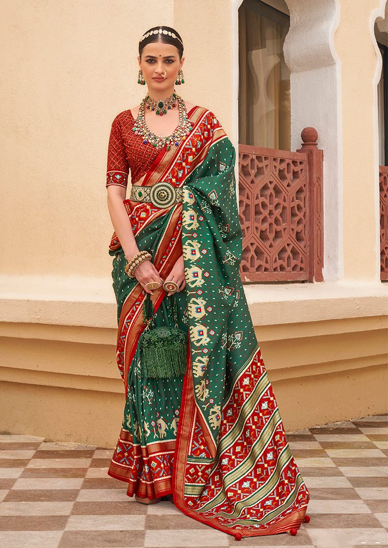 Dark_Green Printed Silk Saree