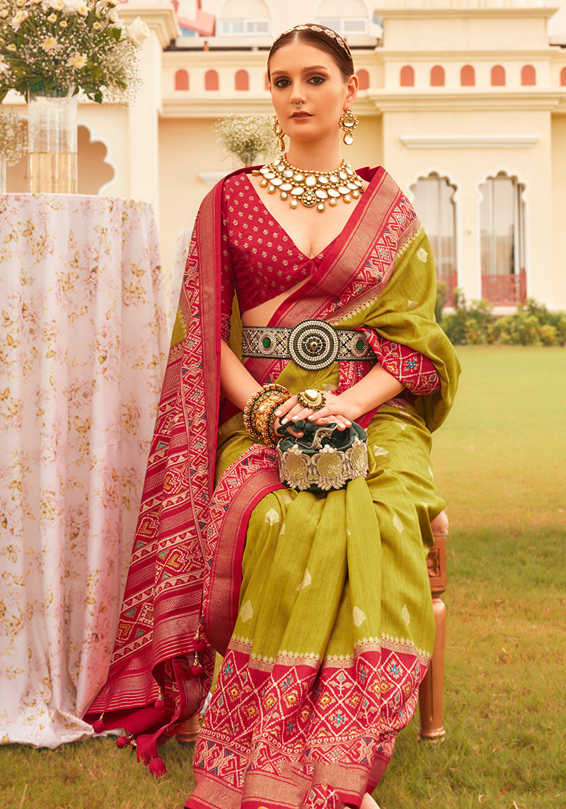 Olive Printed Silk Saree
