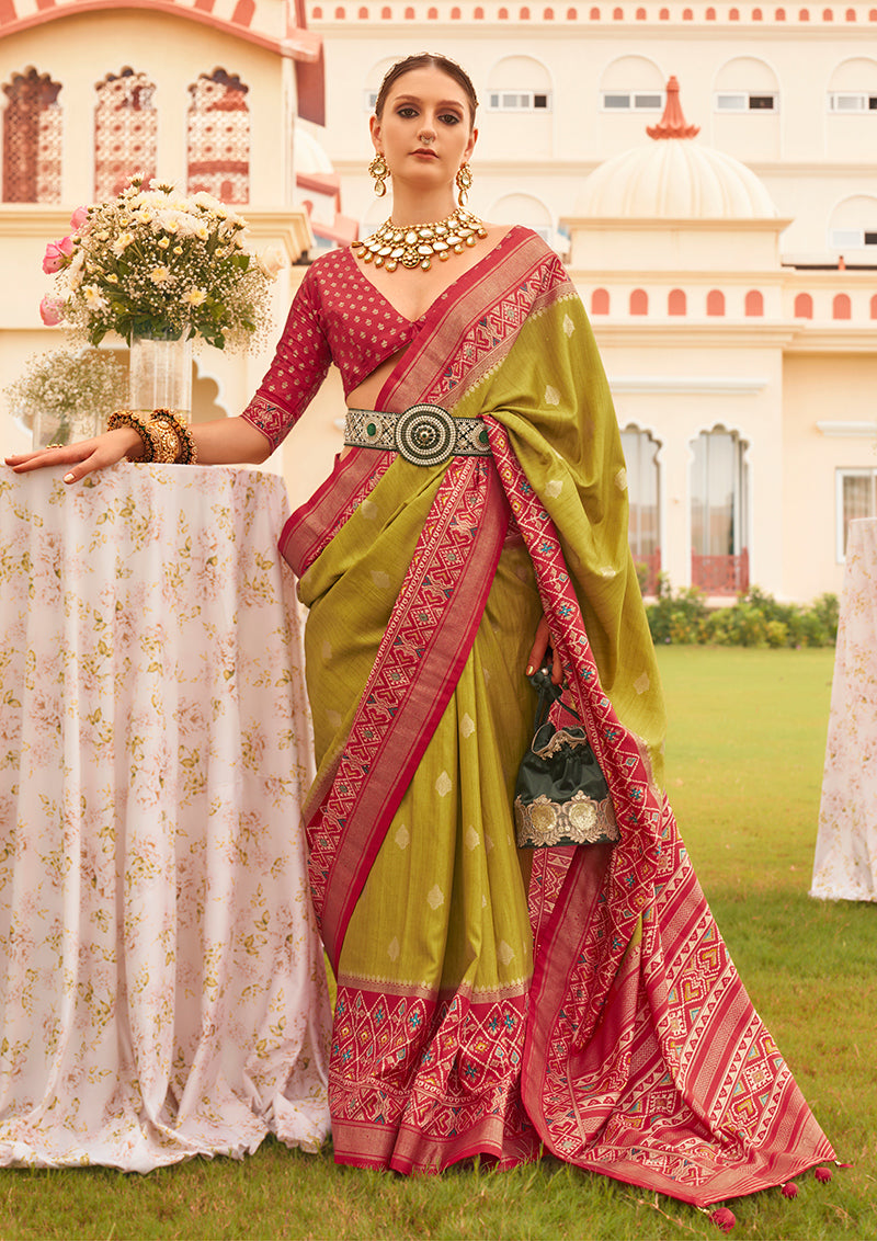 Olive Printed Silk Saree