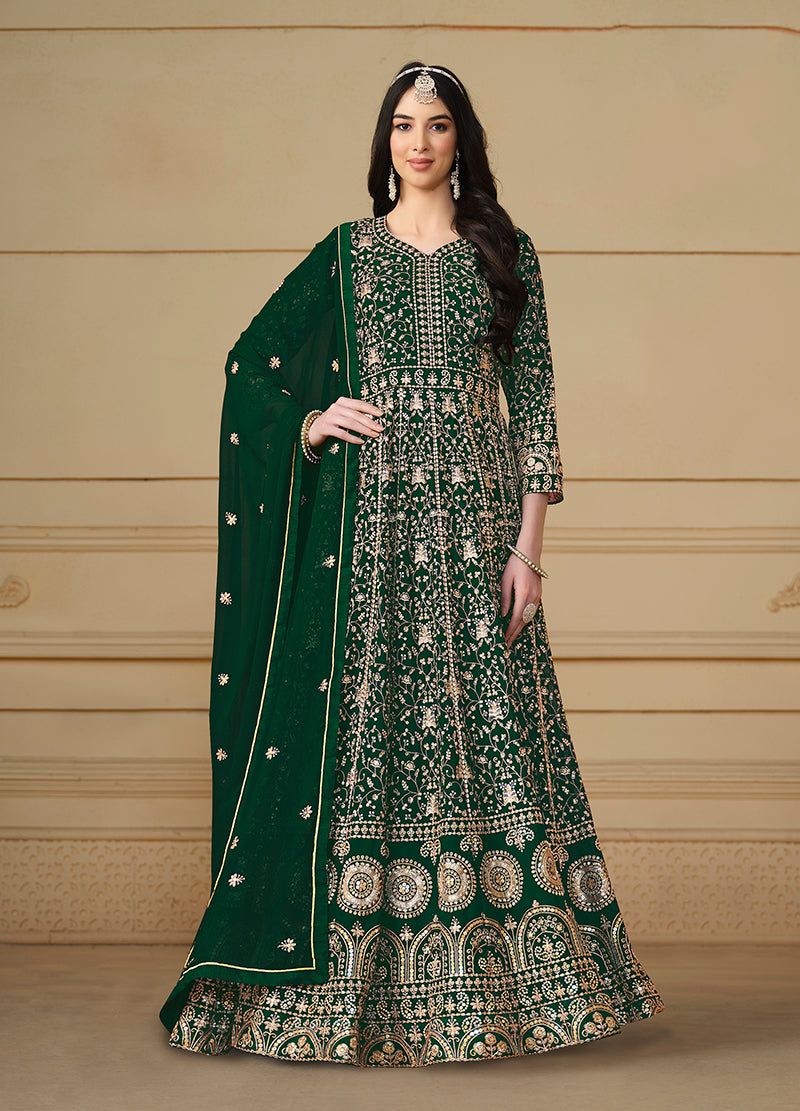 GreenFaux GeorgetteEmbroideredKurta