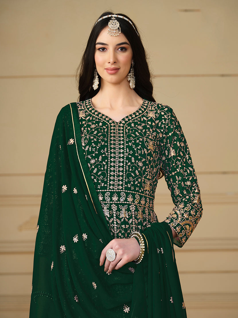 GreenFaux GeorgetteEmbroideredKurta