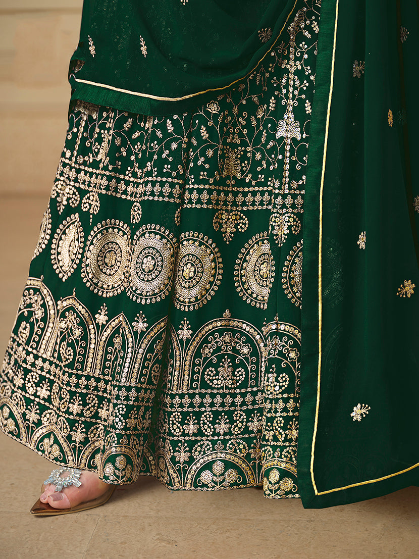 GreenFaux GeorgetteEmbroideredKurta