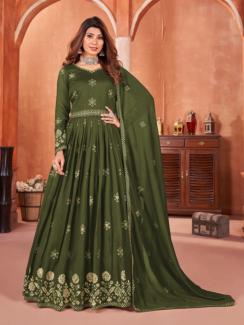 OliveArt SilkEmbroideredKurta