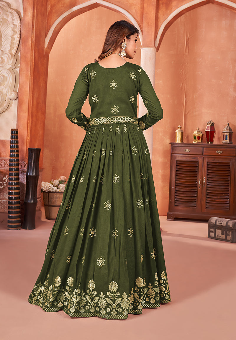 OliveArt SilkEmbroideredKurta