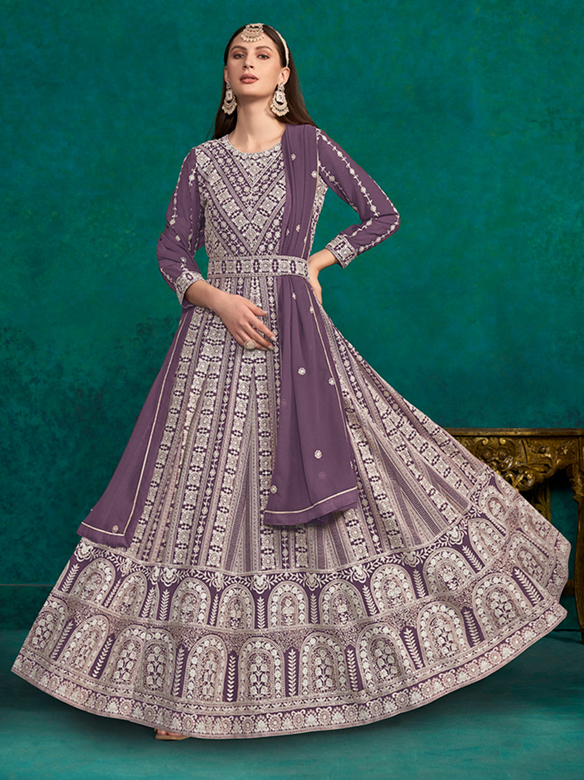 PurpleFaux GeorgetteEmbroideredKurta