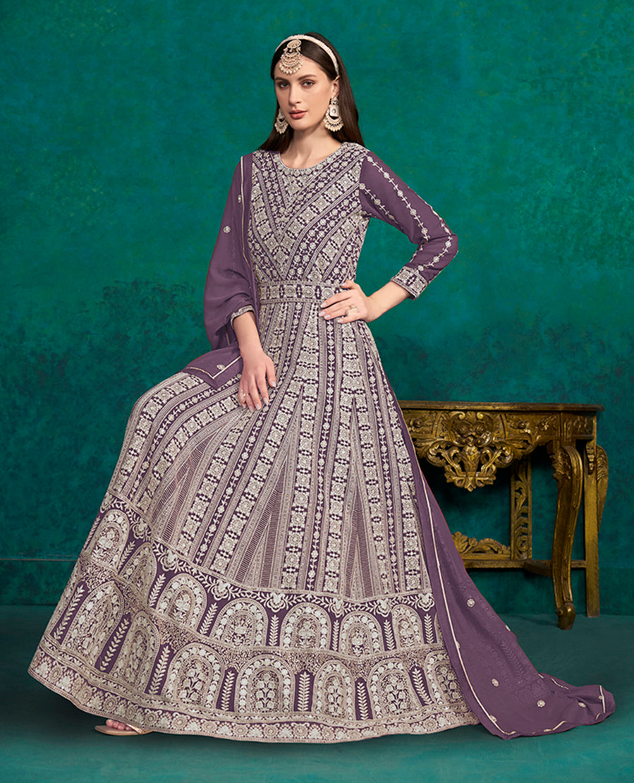 PurpleFaux GeorgetteEmbroideredKurta