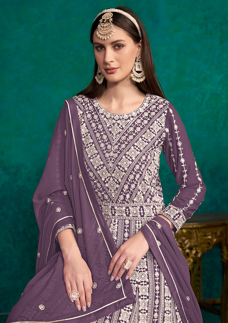 PurpleFaux GeorgetteEmbroideredKurta