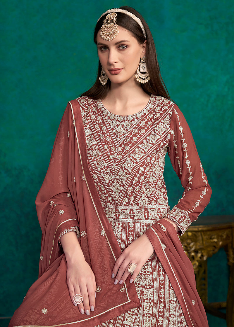 CoffeeFaux GeorgetteEmbroideredKurta