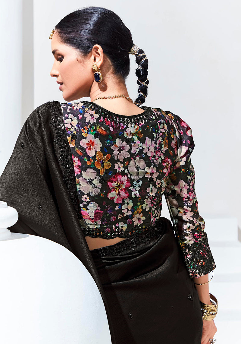 Black Embroidered Organza Saree