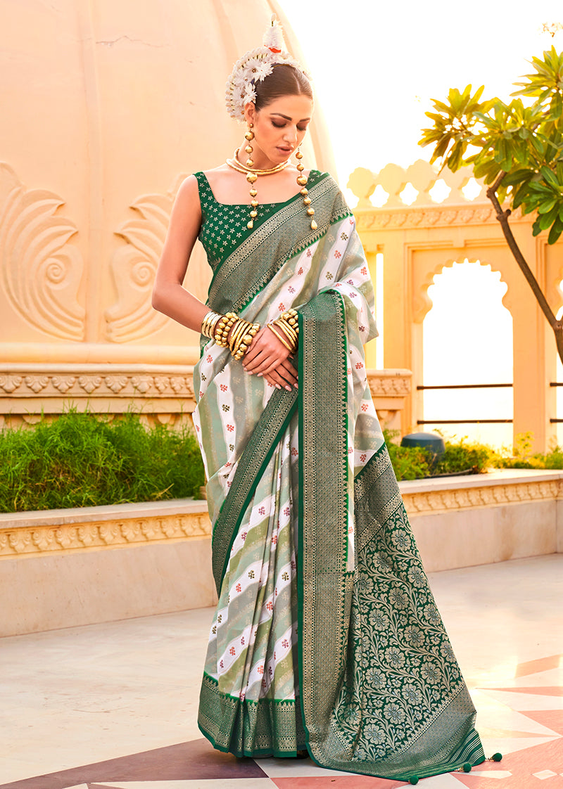 Green Weaving Print Silk Saree