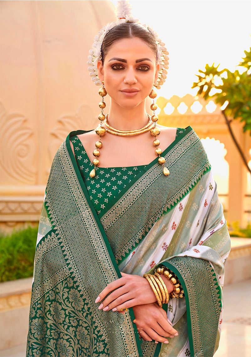 Green Weaving Print Silk Saree
