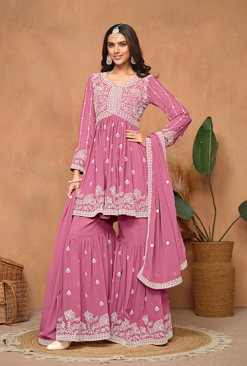 PinkFaux GeorgetteEmbroideredKurta