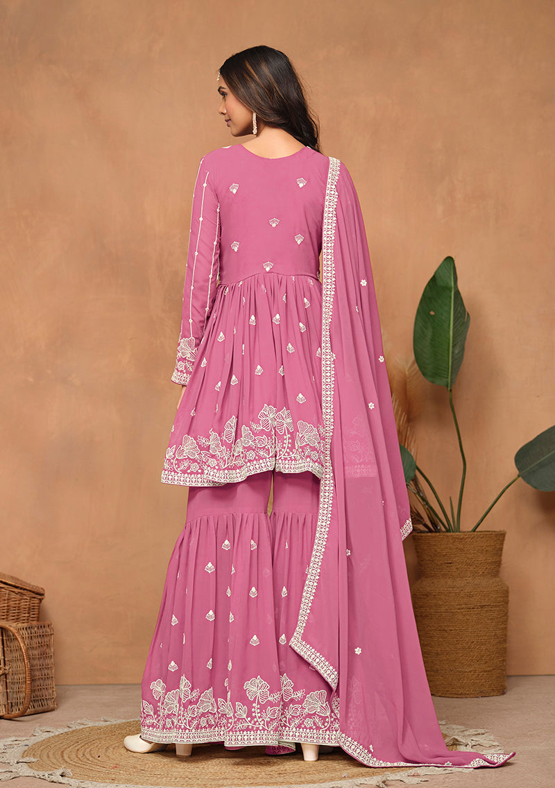 PinkFaux GeorgetteEmbroideredKurta