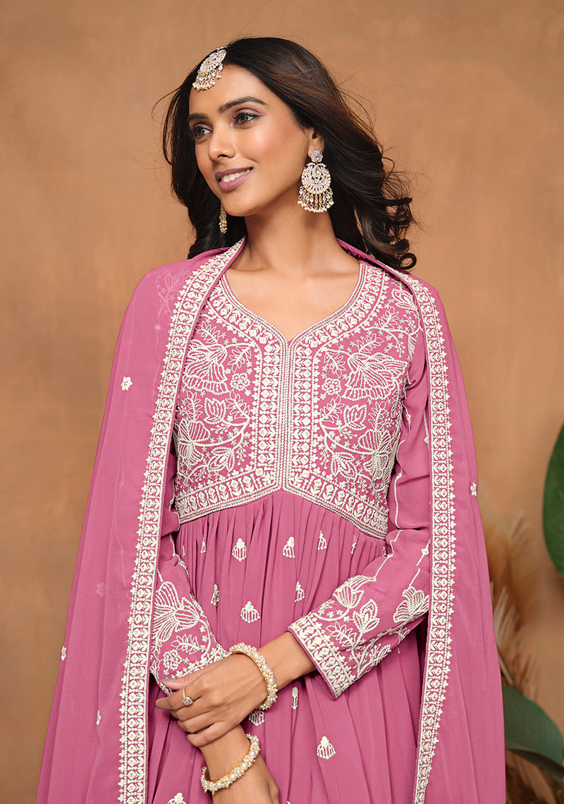 PinkFaux GeorgetteEmbroideredKurta