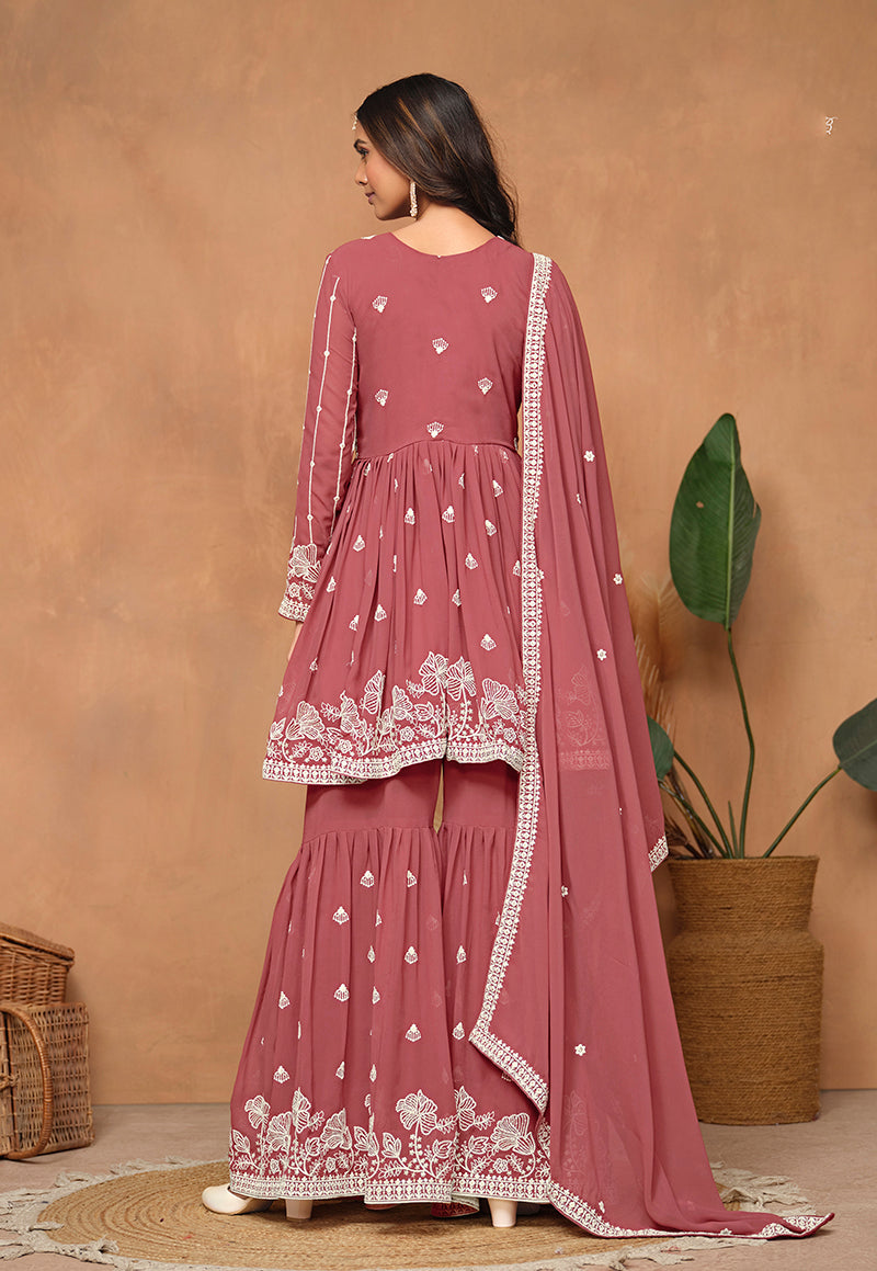 Dark-RoseFaux GeorgetteEmbroideredKurta