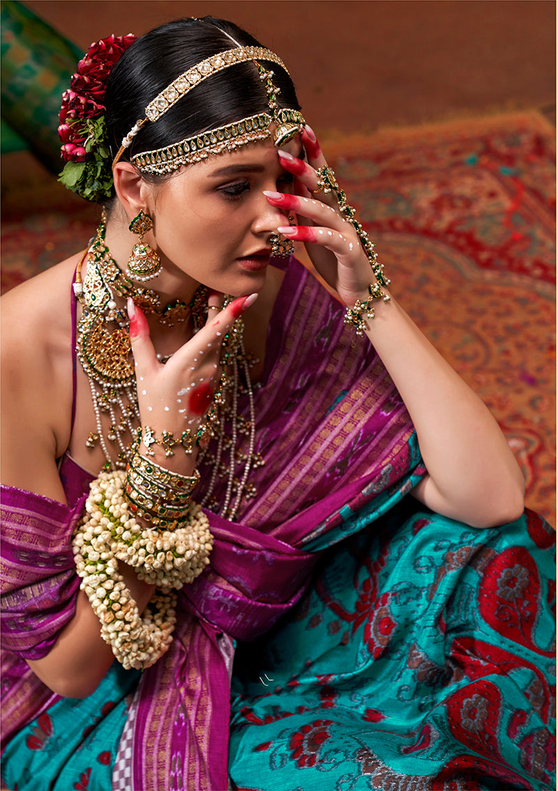 Aqua Blue Patola Silk Silk Saree