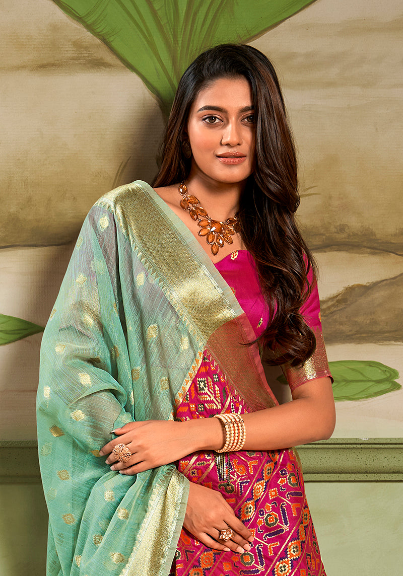 Aqua Blue Zari Work Cotton Silk Saree