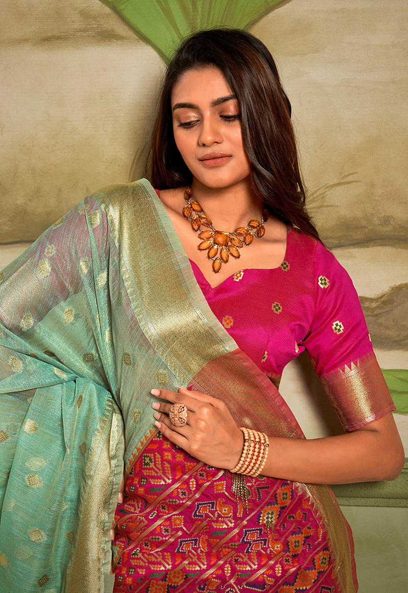 Aqua Blue Zari Work Cotton Silk Saree