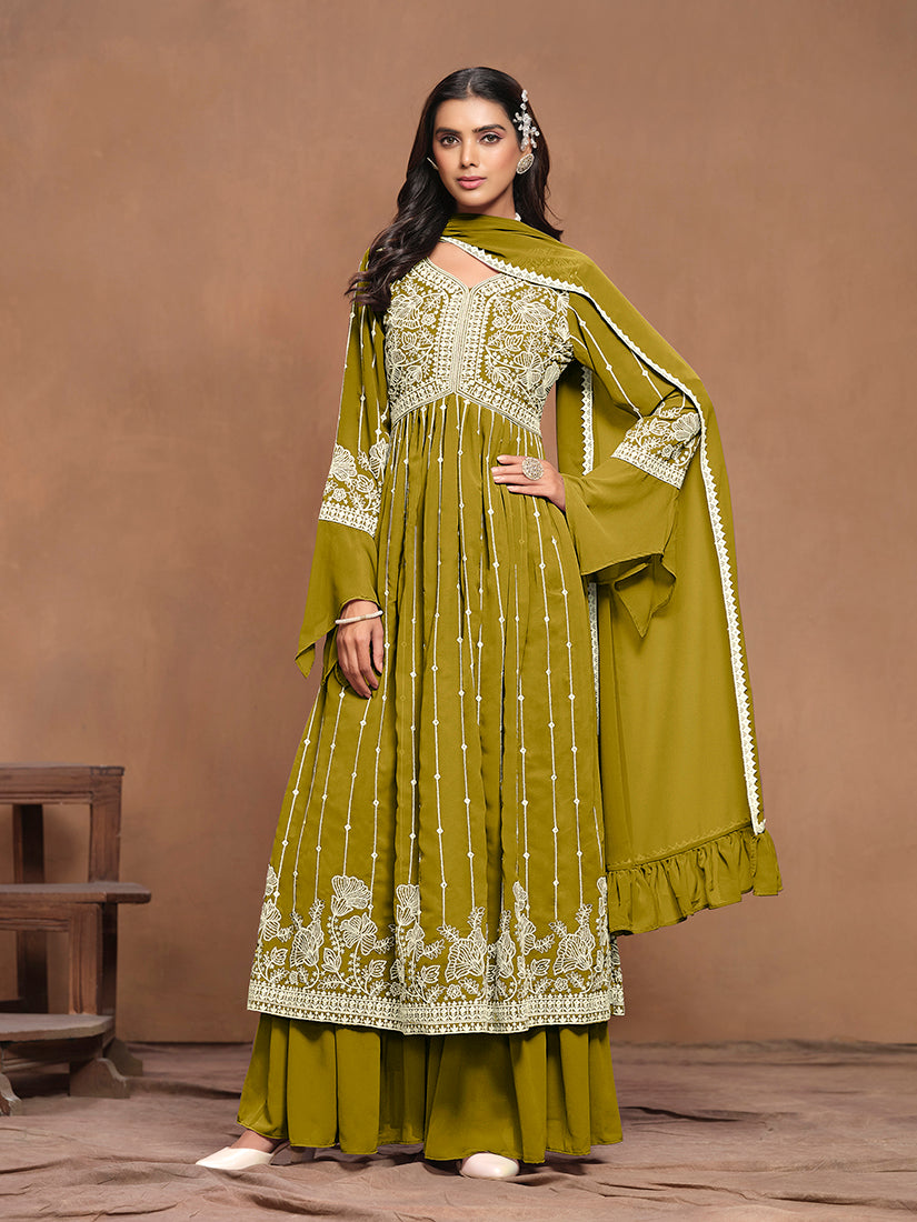 OliveFaux_GeorgetteEmbroideredKurta