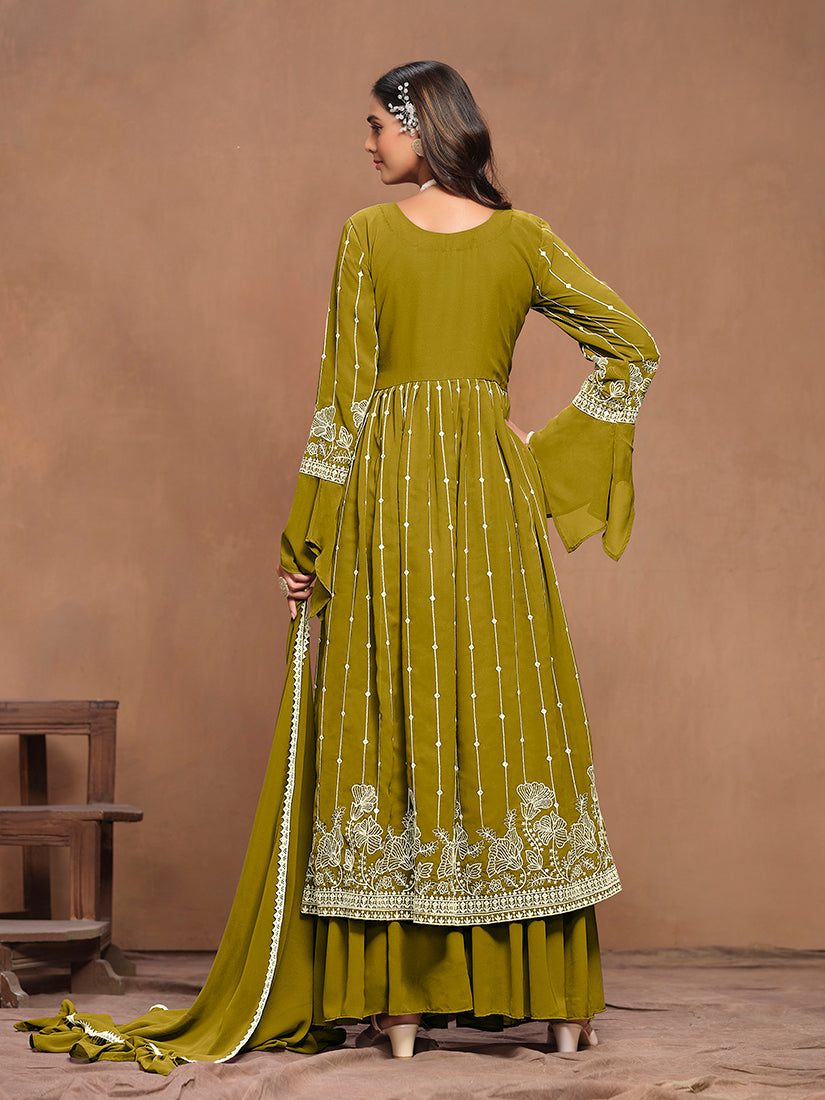 OliveFaux_GeorgetteEmbroideredKurta