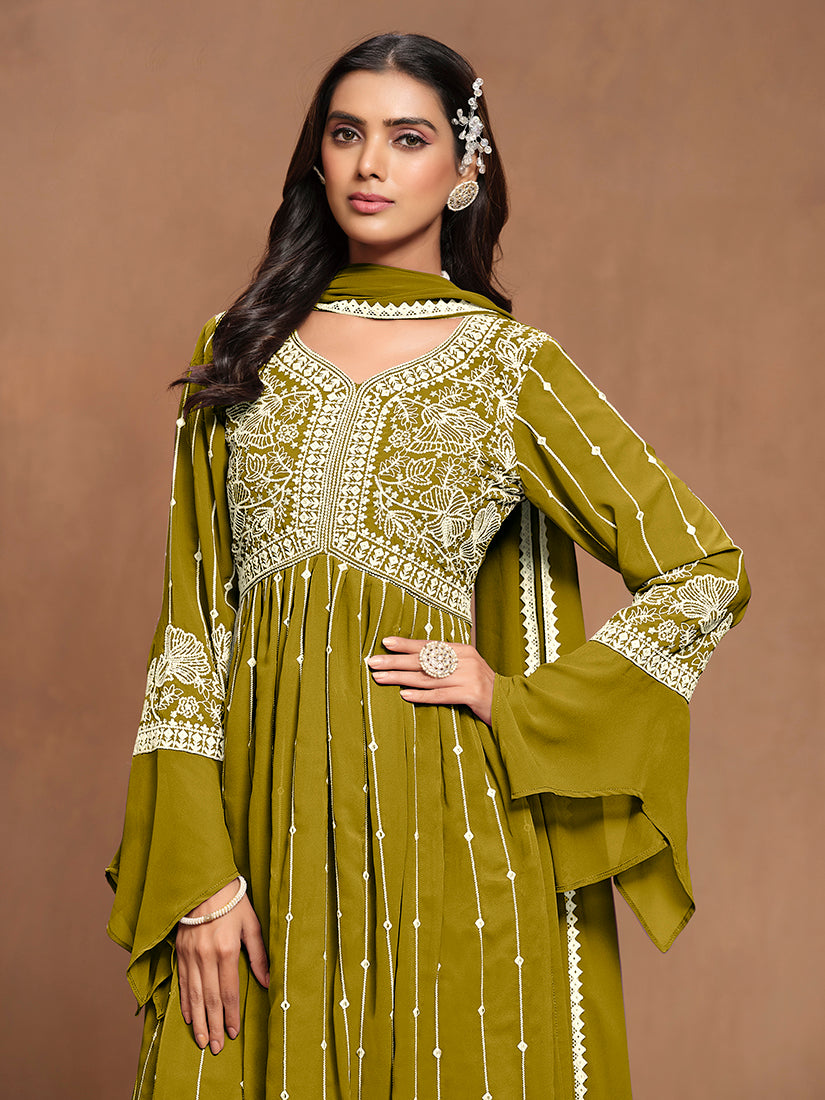 OliveFaux_GeorgetteEmbroideredKurta
