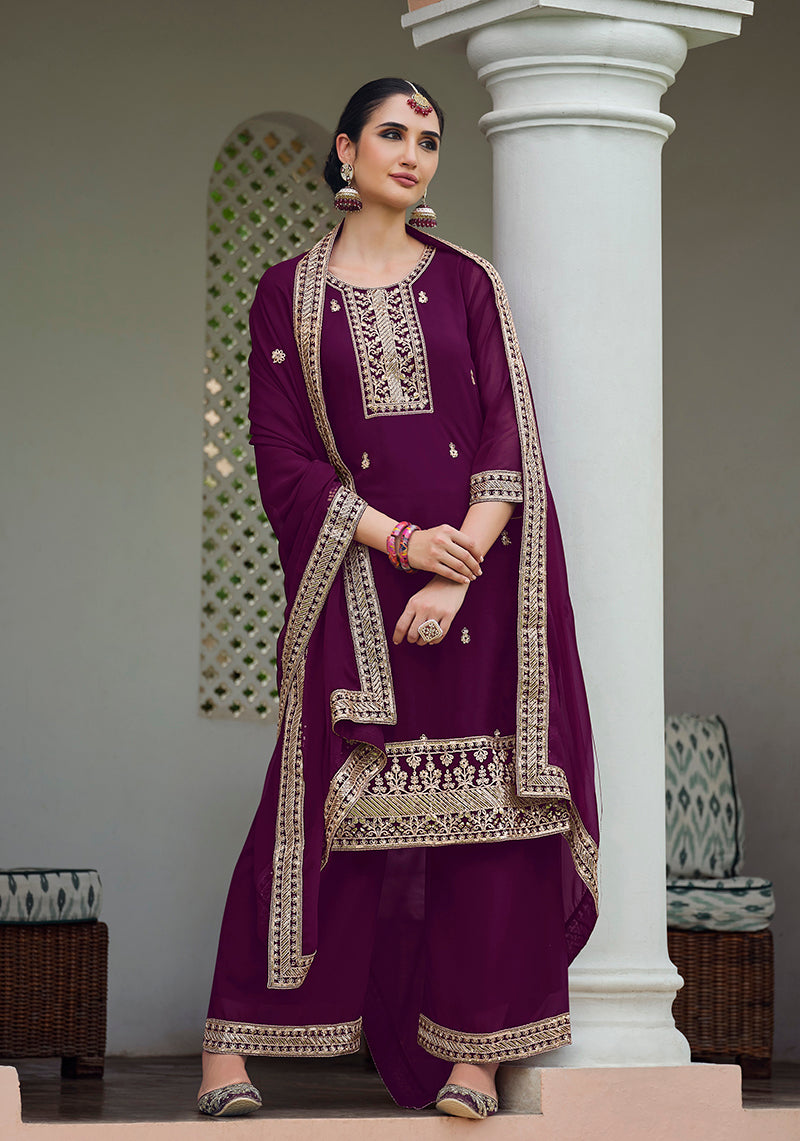 WineGeorgetteEmbroideredKurta
