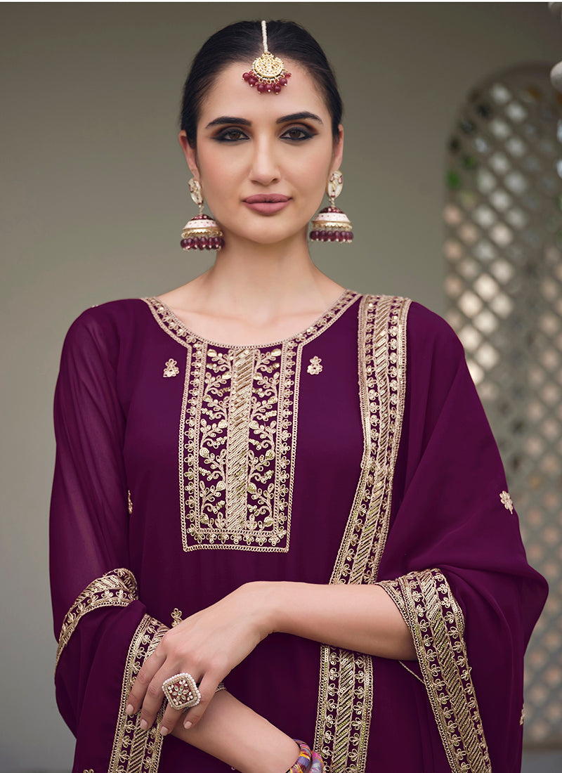 WineGeorgetteEmbroideredKurta