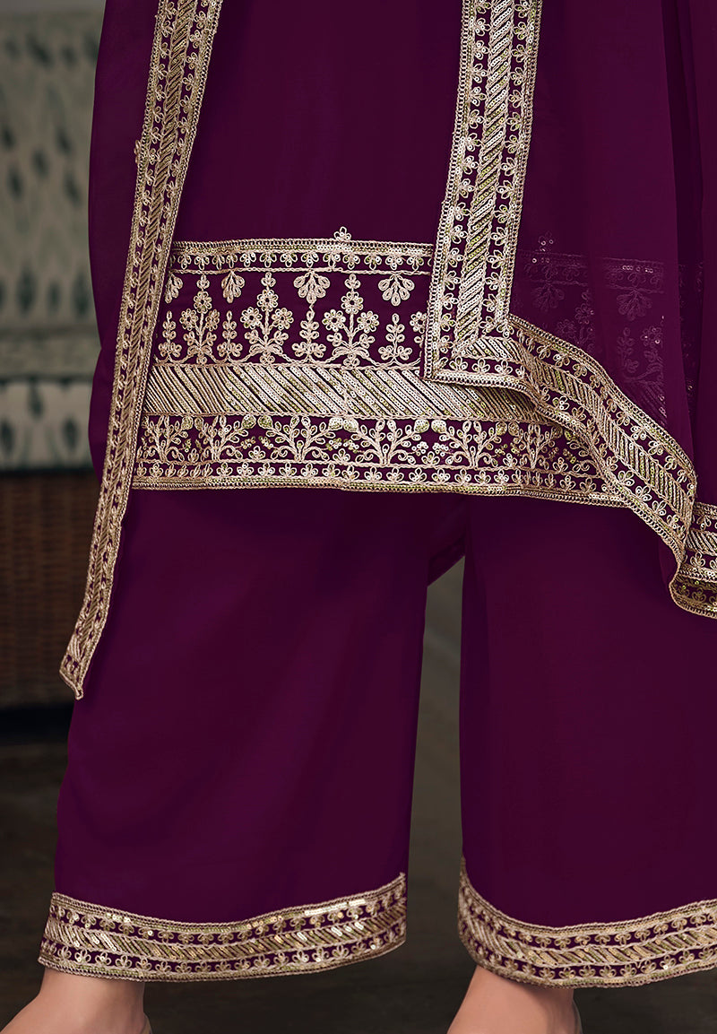 WineGeorgetteEmbroideredKurta