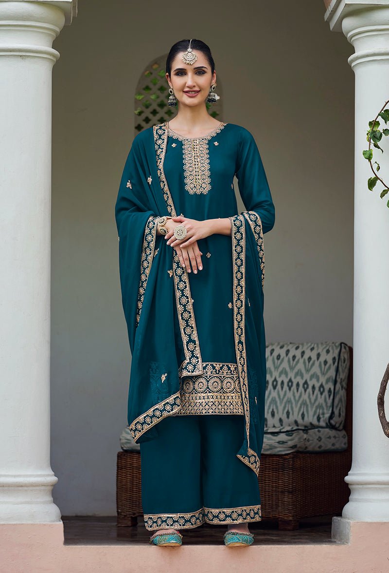 Dark-TealGeorgetteEmbroideredKurta
